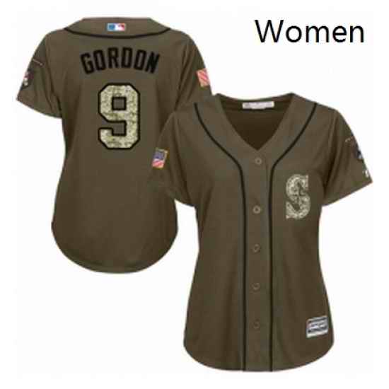 Womens Majestic Seattle Mariners 9 Dee Gordon Replica Green Salute to Service MLB Jersey